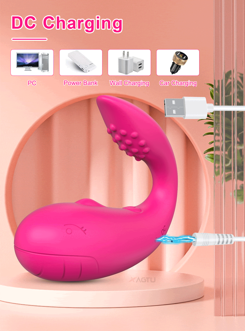 Vibrador em U com Aplicativo à Longa Distância e 10 Modos de Vibração com Estimulador na Ponta Pink - YOUVIBE